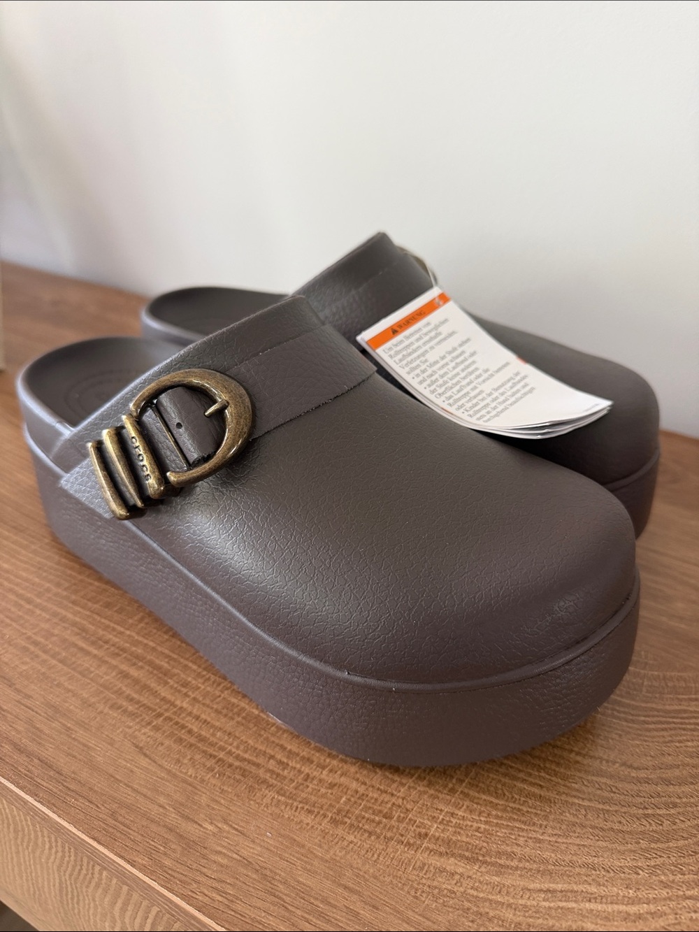 CROCS Women's Platform Clog in Dark Brown with Brass Buckle - Picture 4 of 5